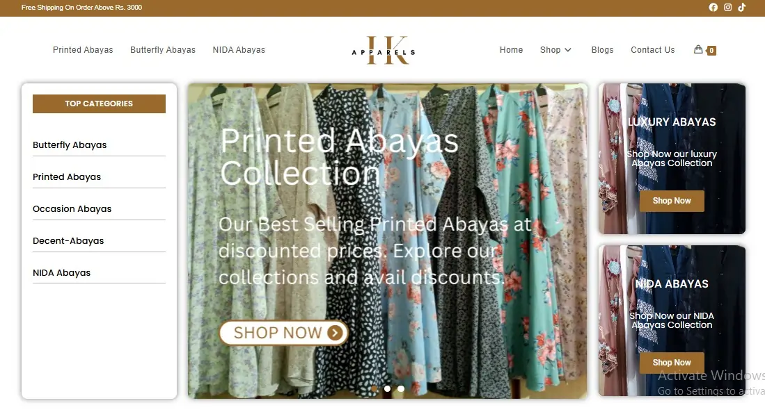 web development project for our client "IK Apparels"
