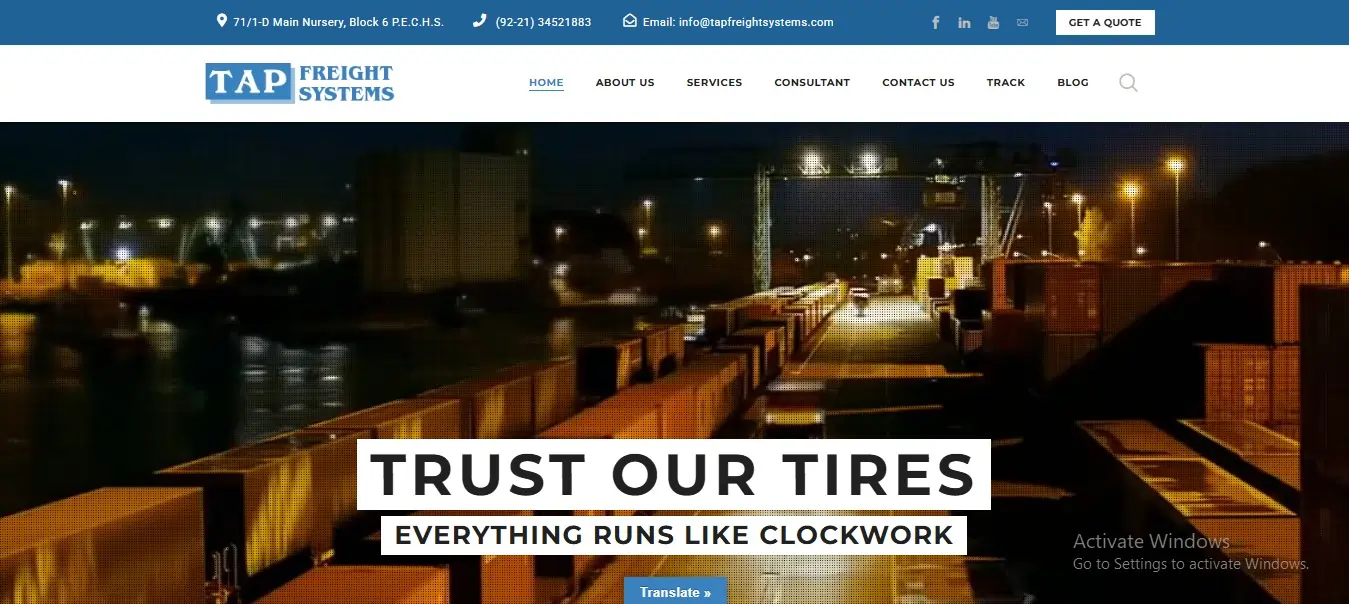 web development project for our client "TAP Freight Systems"