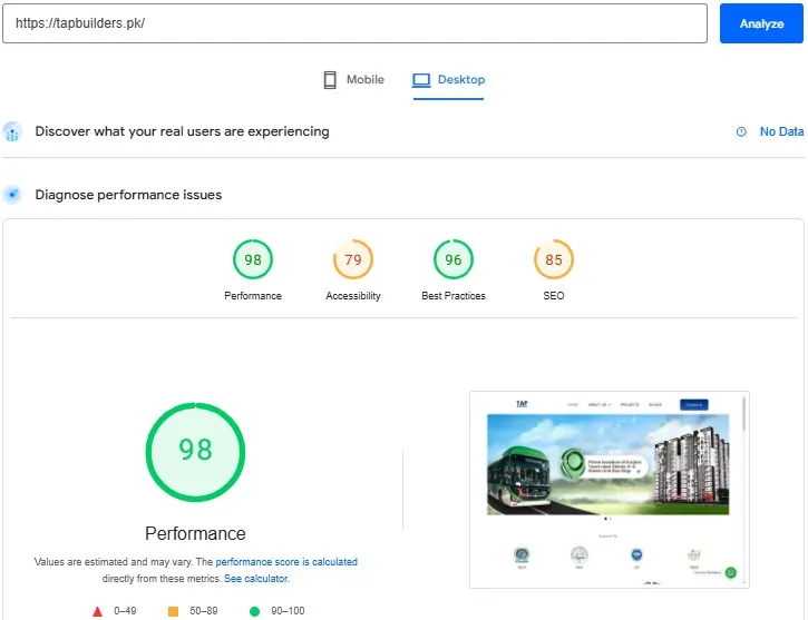 web development project performance test image