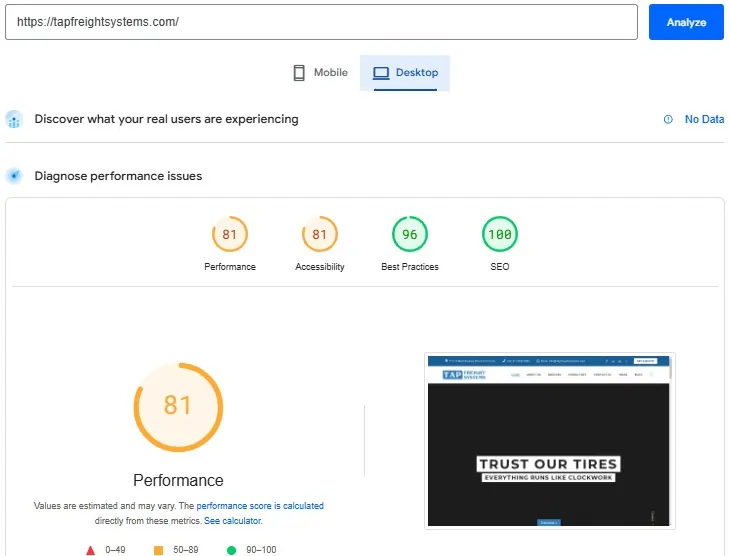 web development project performance test image