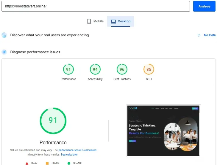 web development project performance test image